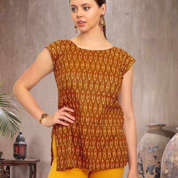 Vibrant Brown Printed Short Top | Muvvas Boutique - Picture 3 of 6